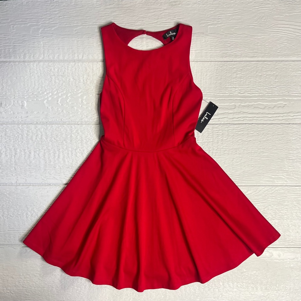 Red [Lulu's] Skater <Girl About Town> NWT Cute Mini Dress + Cut Out Back | Small - Picture 15 of 16